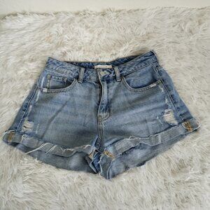 PACSUN Mom Denim Short Light Wash 27 Distresssed Holes